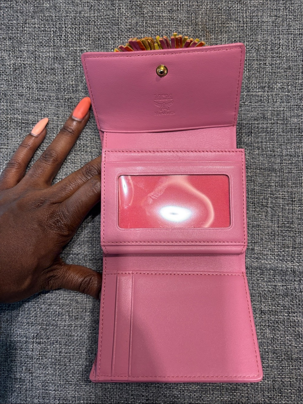 MCM White Leather Wallet with Pink, Orange & Yellow Tassels - Picture 2 of 13